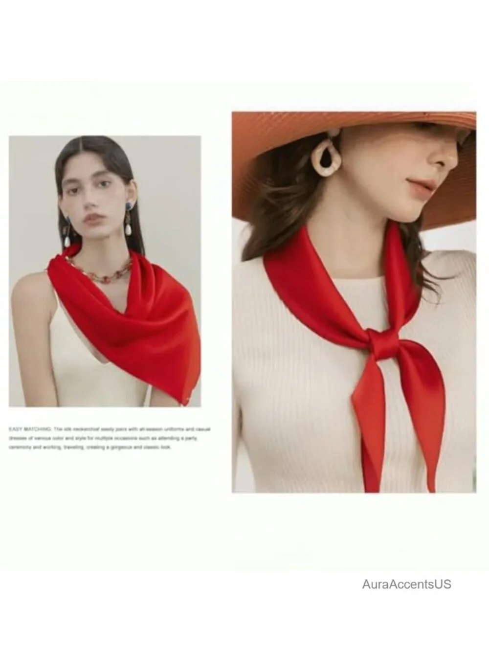 Silk Feeling Satin Square Scarf 2 Pack Neck Head Scarf